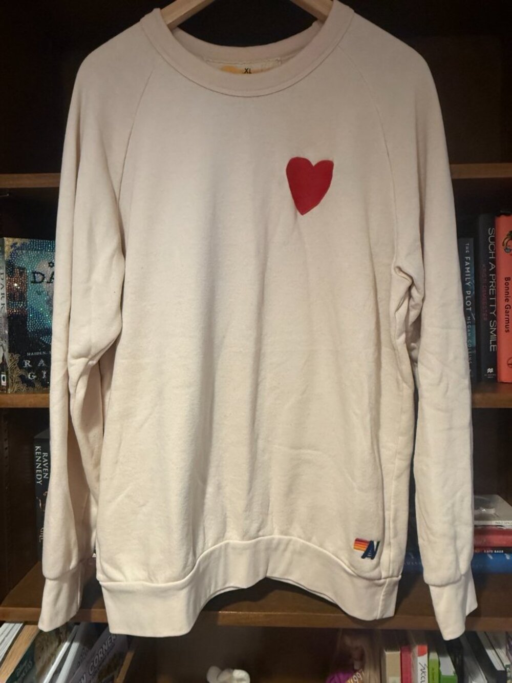 Aviator Nation Cream Heart Pullover Sweatshirt XL Made in USA